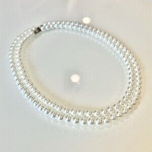2 Pack White Faux Pearl Strand Bead Necklace Women's Jewelry Set Retro Layer